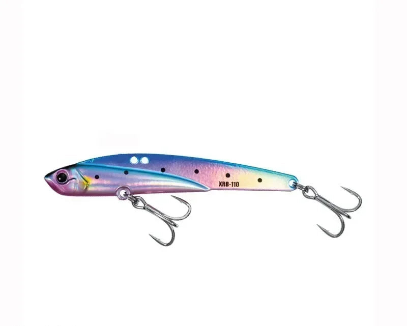 Colorful fishing lure with hooks on a white background